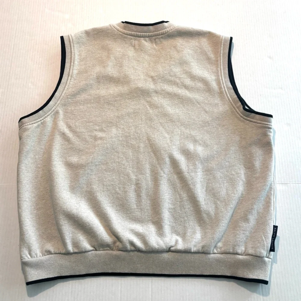 Ralph Lauren Chaps Golf Vest Fleece Lining Beige V-Neck Logo Leisure Men’s L